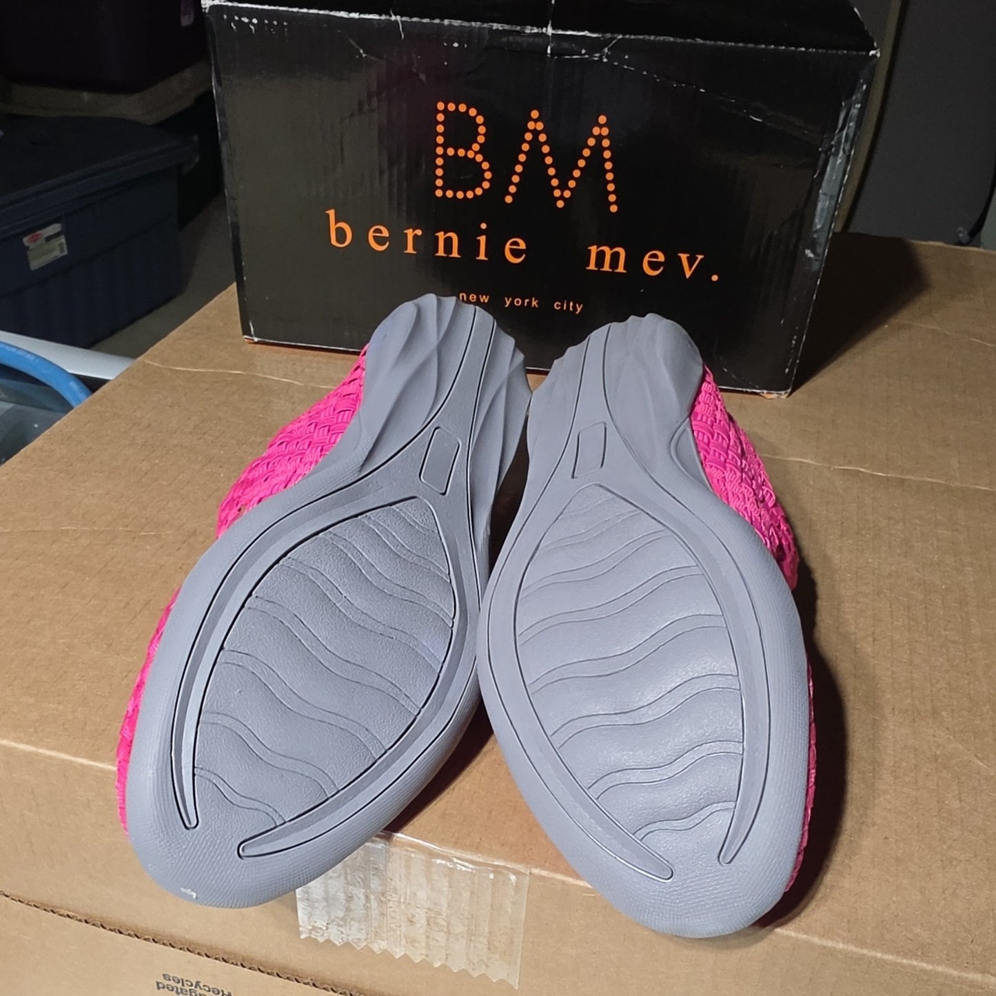 Bernie Mev Pink Gray Woven Stretch Slip-On Comfort Mary Jane Flats Women's EU 39