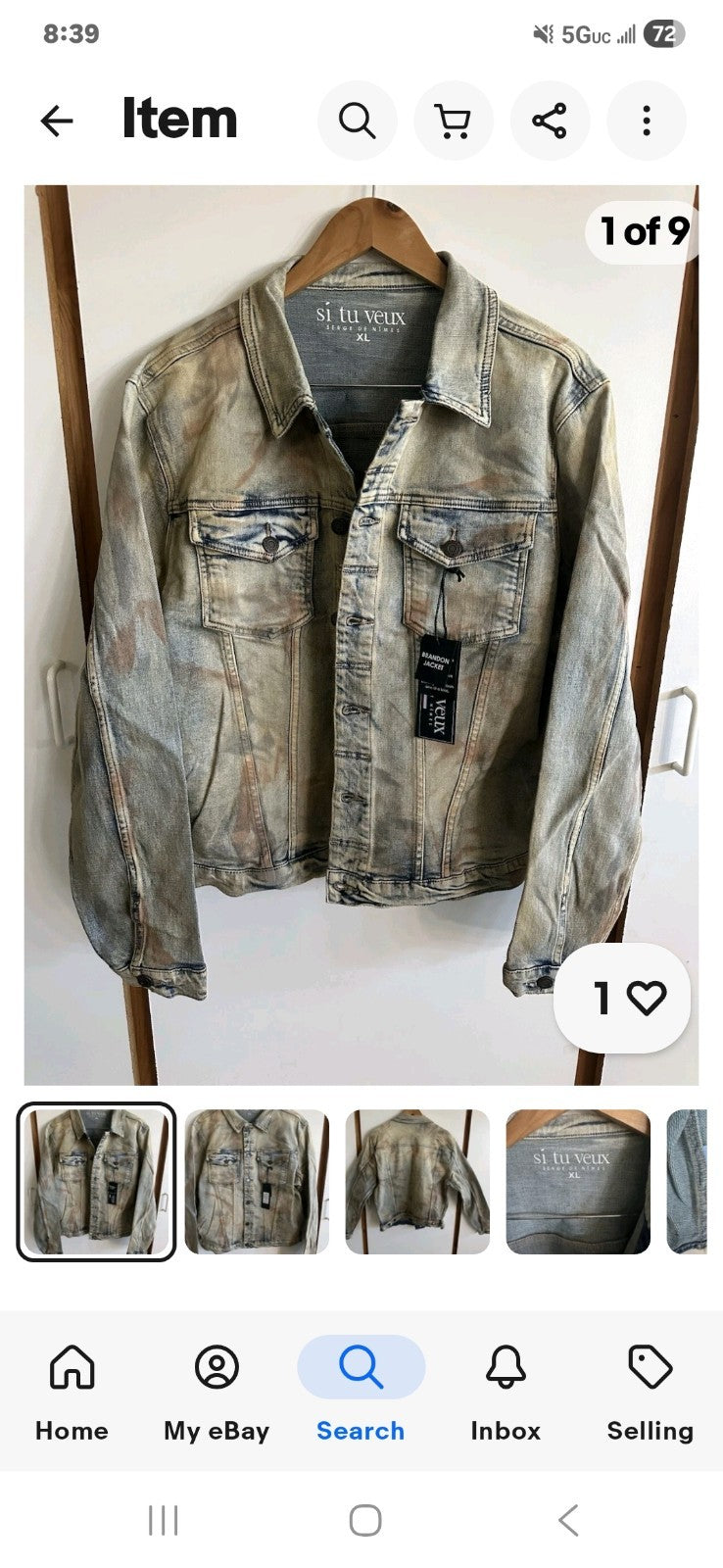 si tu veux Men's Jean Jacket XL Beige Blue Button Accents Heavyweight Casual