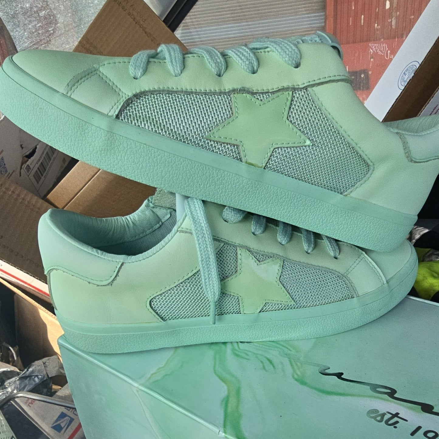 Vintage Havana Men's Mint Green Lace Up Side Zip Star Accent Casual Sneakers