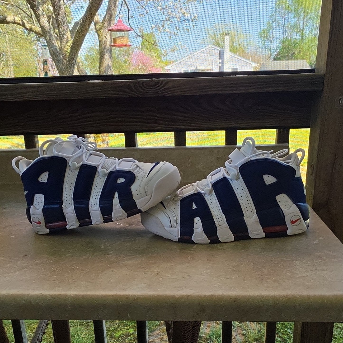 Nike Air More Uptempo White/Blue/Red Men's High Top Basketball Sneakers 2017