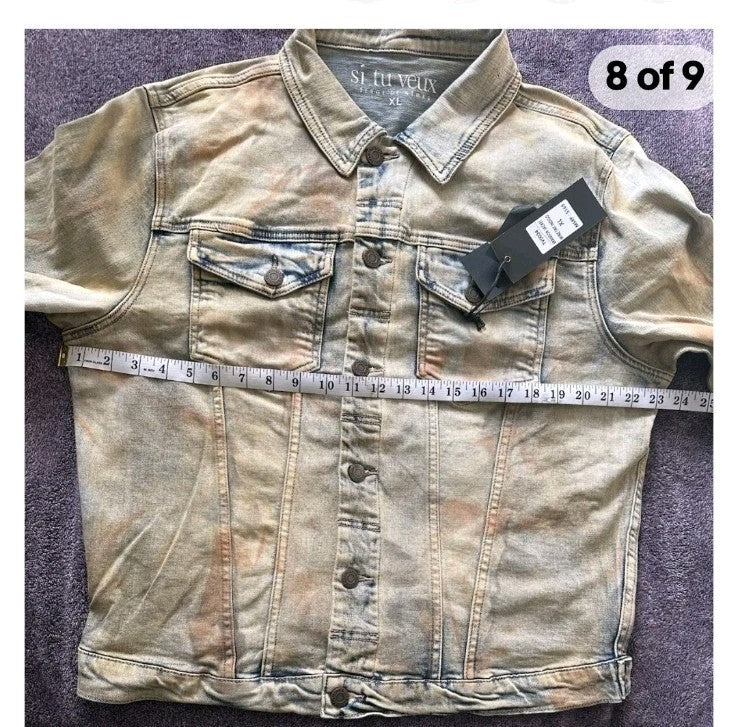 si tu veux Men's Jean Jacket XL Beige Blue Button Accents Heavyweight Casual
