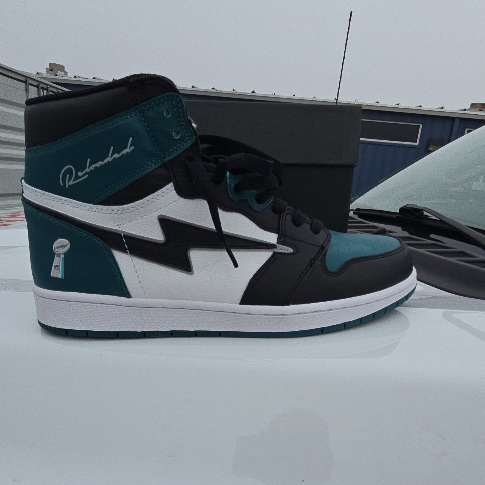 Reloaded Philadelphia Eagles High Top Leather Men's Sneakers Teal Black White