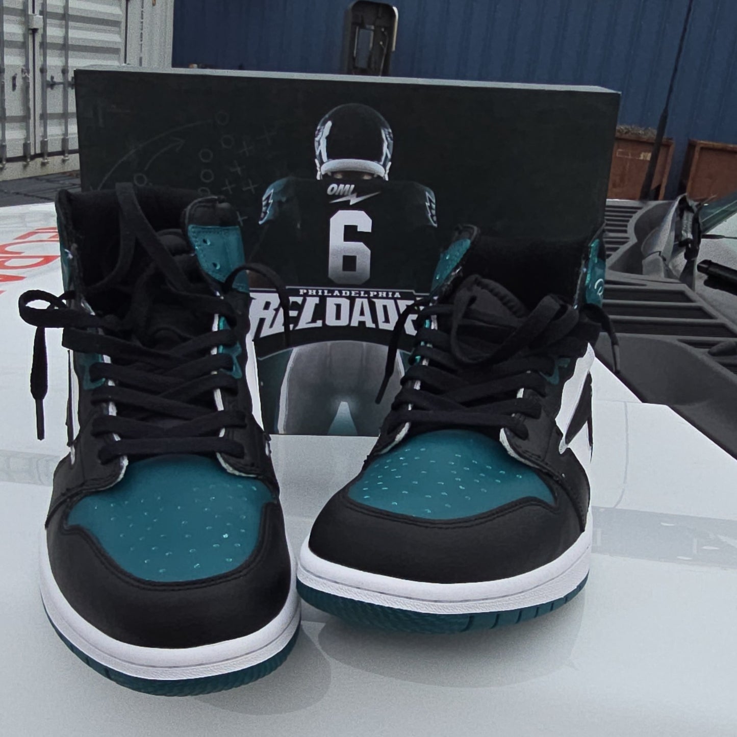 Reloaded Philadelphia Eagles High Top Leather Men's Sneakers Teal Black White