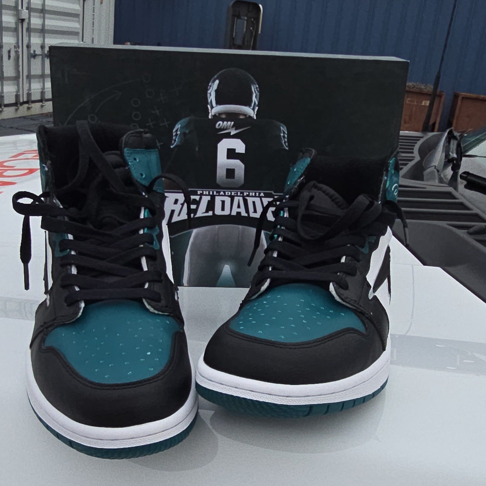 Reloaded Philadelphia Eagles High Top Leather Men's Sneakers Teal Black White