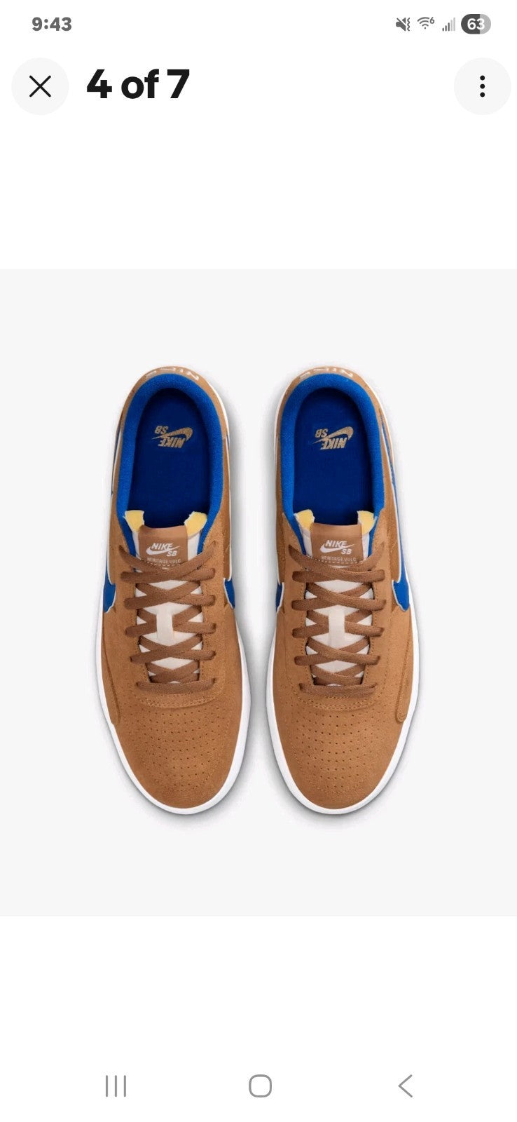 Nike SB Heritage Vulc Brown Blue Lace Up Suede Men's Casual Sneakers