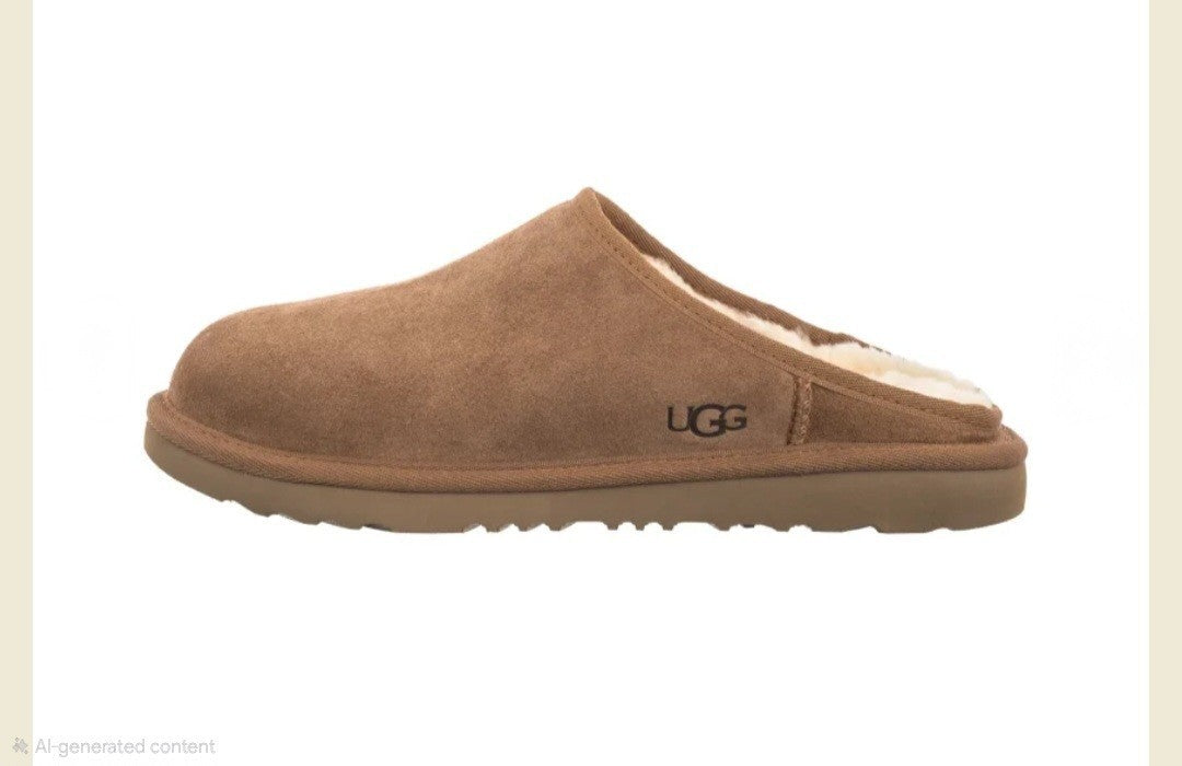 UGG youth Brown Suede Shearling Lined Slip-On Slippers
