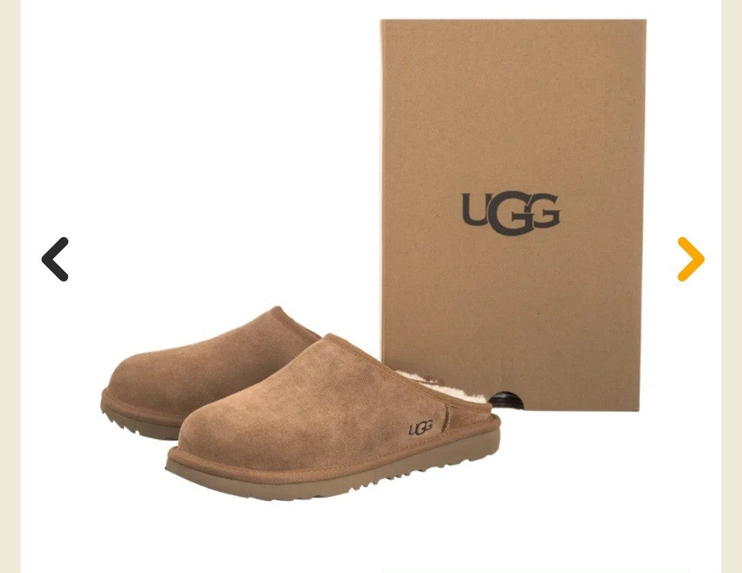 UGG youth Brown Suede Shearling Lined Slip-On Slippers