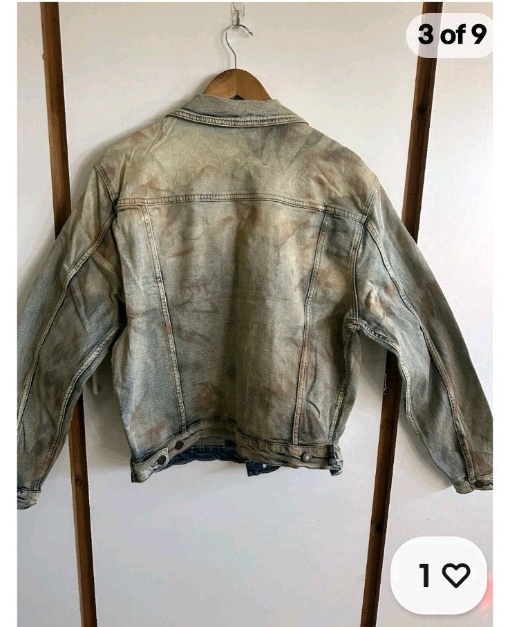 si tu veux Men's Jean Jacket XL Beige Blue Button Accents Heavyweight Casual