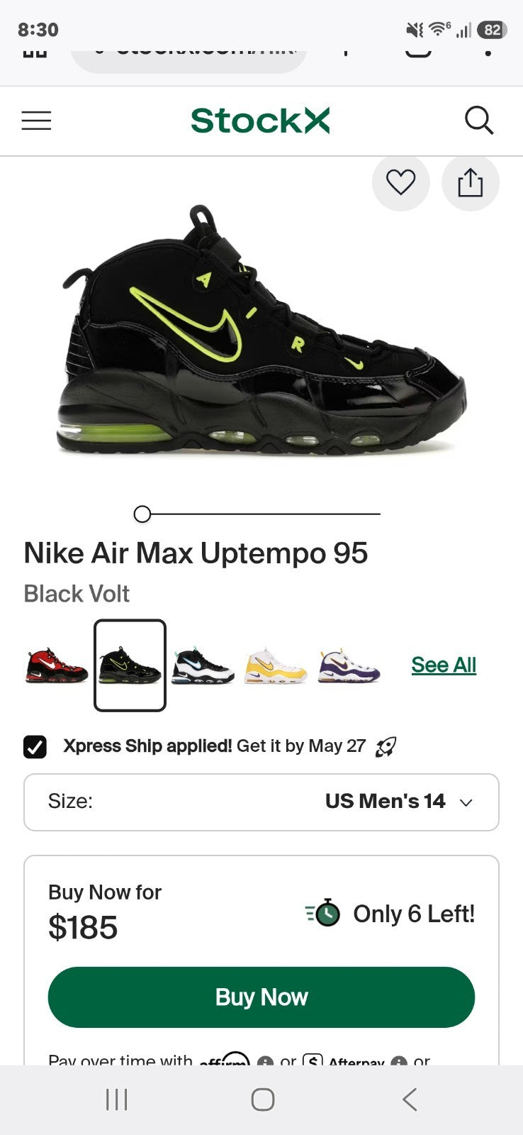Nike Air Max Uptempo CK0892-001 Black Volt Men's Sneaker 2019