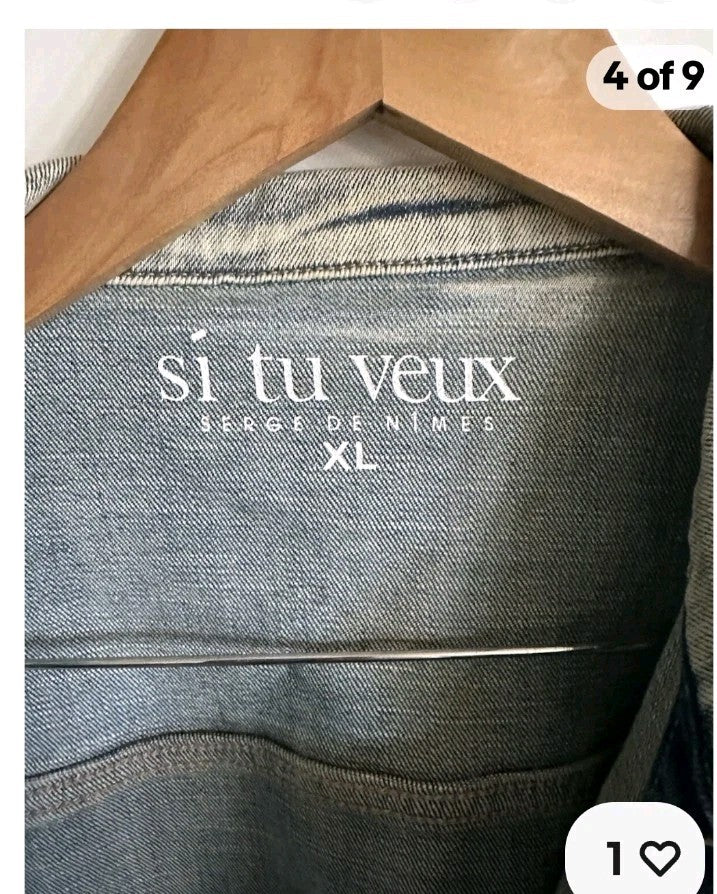 si tu veux Men's Jean Jacket XL Beige Blue Button Accents Heavyweight Casual