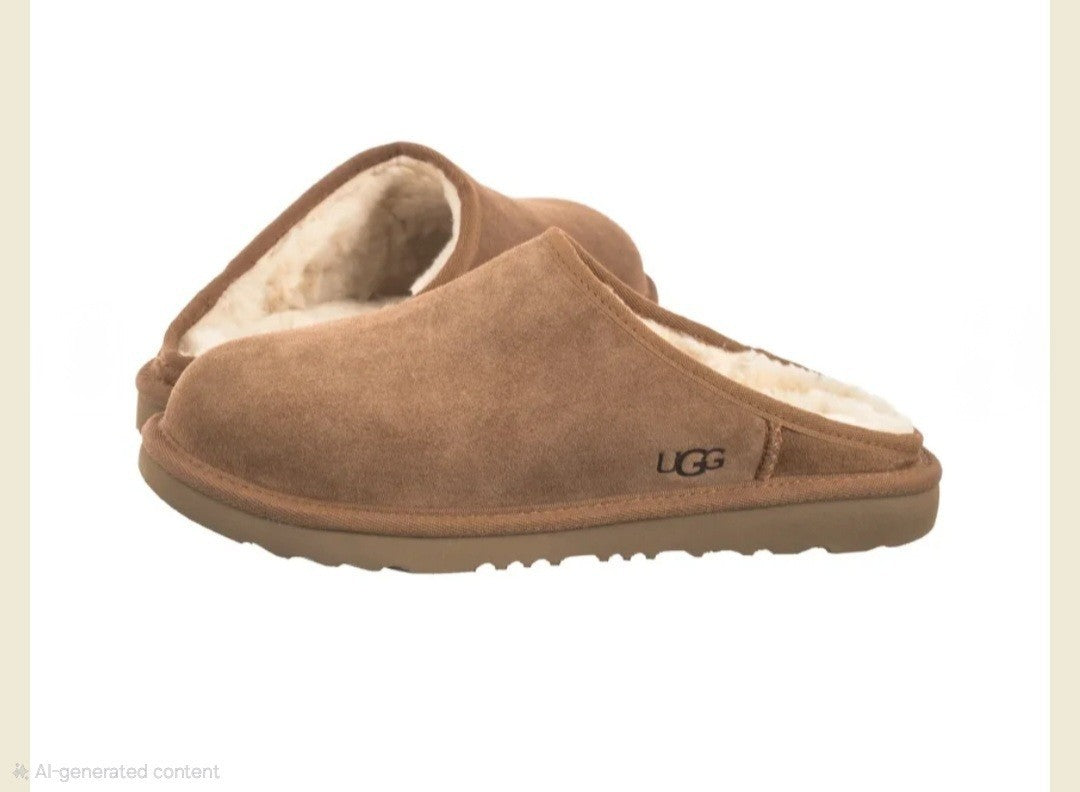 UGG youth Brown Suede Shearling Lined Slip-On Slippers