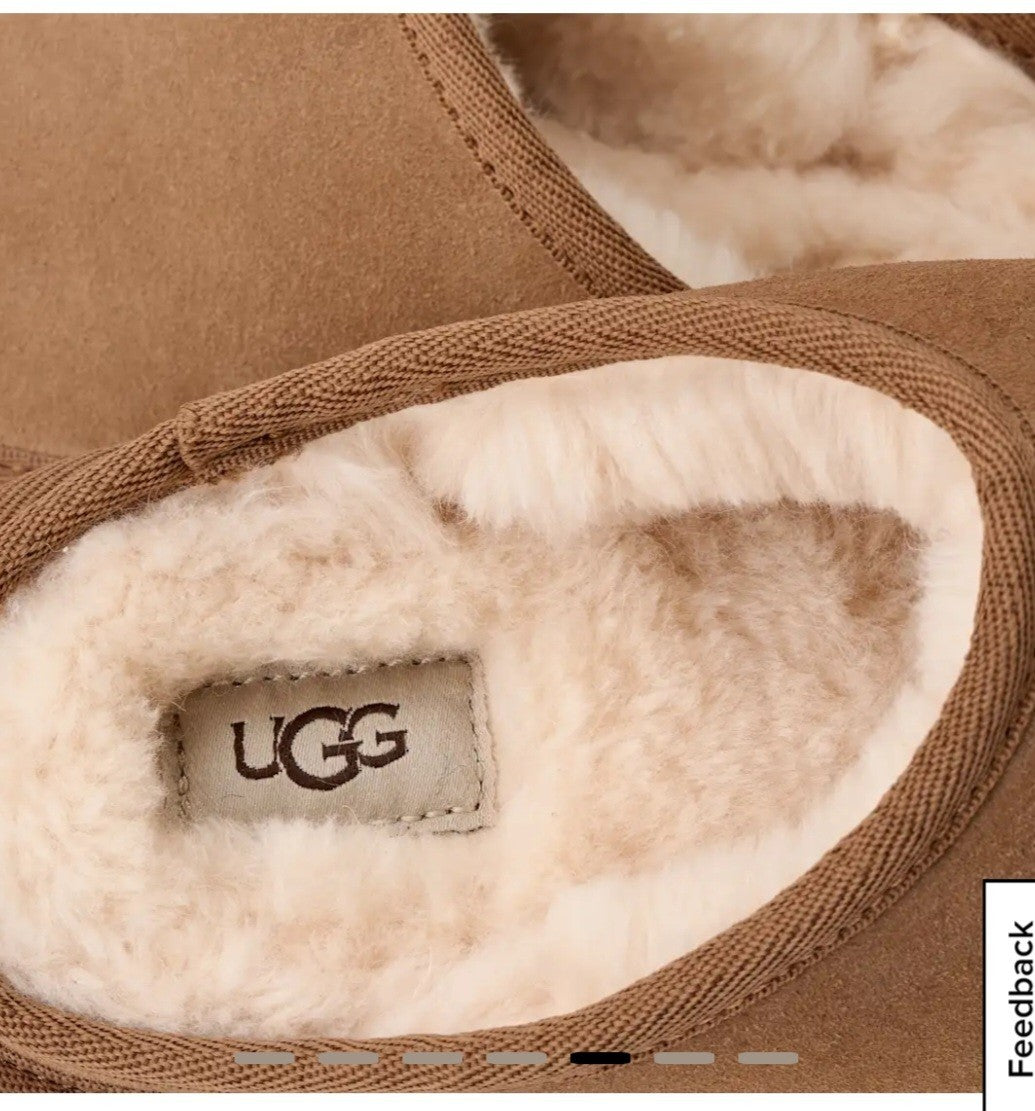 UGG youth Brown Suede Shearling Lined Slip-On Slippers
